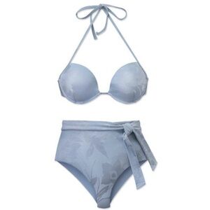 NWT WET High Waist Bikini Set Soft Blue Top-Medium Bottoms-Small Retails $226‎